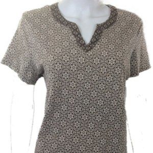 Croft Barrow XL Tee T Shirt Top Tan Floral Brown